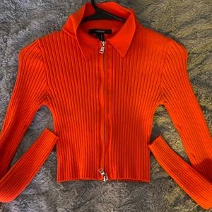 Orange Collard Cropped Jacket